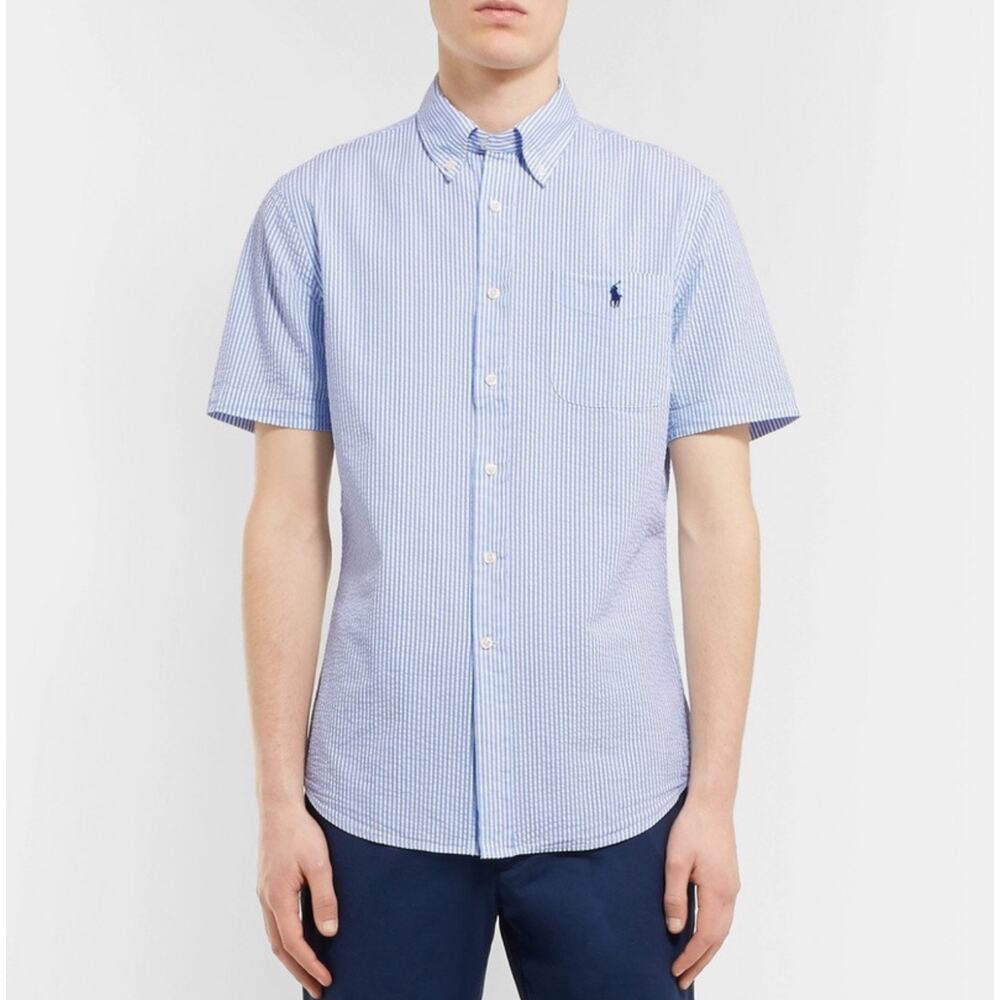 Polo RALPH LAUREN Men's XLT BLAKE Blue White Stripe Seersucker Shirt
